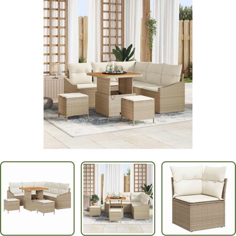 vidaXL Canapé terrasse - Ensemble de canapé de jardin avec coussin 8 pcs Beige polyrotin (1/5)