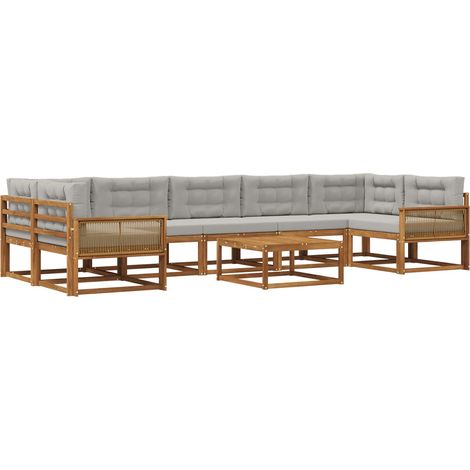 Conjunto de sofás de exterior 8 pcs Natural y Gris Claro vidaXL