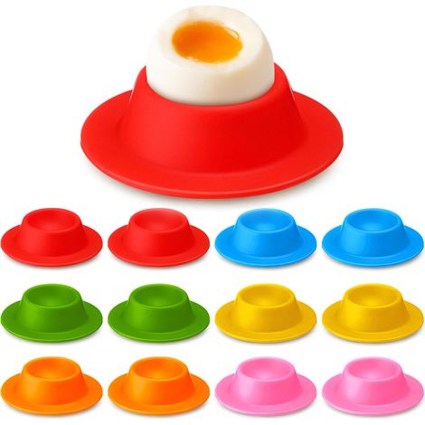 Confezione da 12 portauova in silicone per uova alla coque, antiscivolo, impilabili, per piano cottura, per la colazione, per uova sode, facili da pulire (1/5)