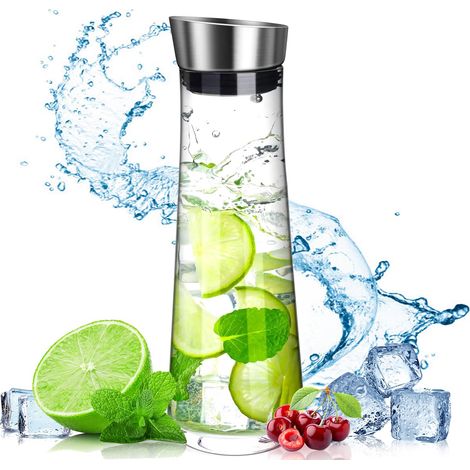 1 Pichet en verre borosilicate, couvercle automatique, filtre intégré, 1500 ml, pour salon et réfrigérateur (1/5)