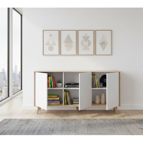 Credenza - 3 Ripiani 3 Ante, Marrone Rovere, -, 154x41x75h cm Pergamino