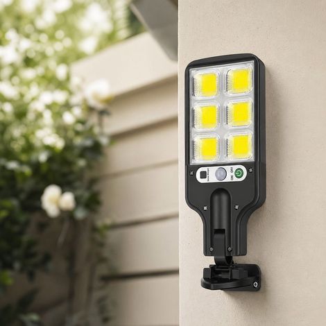 Lampe solaire extérieure à détection de mouvement, LED COB puissante, panneau polycristallin, batterie lithium, télécommande, étanche pour jardin et façade (1/4)