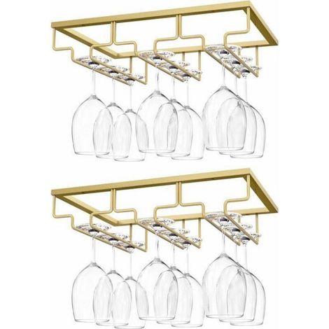 Porte-Verres - Support Suspendu Sous Étagère - Fer Noir - 3 Rails - Pour Verres À Vin - 2 Pièces (1/5)