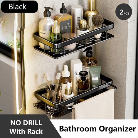 (noir-S-2) Étagère de rangement pour salle de bain en acier inoxydable antirouille, étagère de douche à ventouses, appareils de rangement pour la maison (1/5)