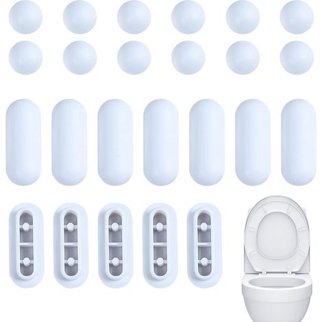 Lot de 24 butées de siège de toilette, butées de toilettes, butées transparentes pour abattant de toilettes, amortisseur de rechange pour les hôtels familiaux (blanc) (1/5)