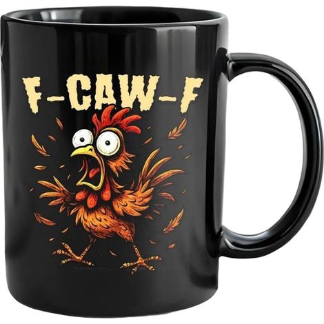 Mug humoristique à motif poulet (F-Caw-F), en céramique, 350 ml, pour boissons chaudes et froides, compatible lave-vaisselle, cadeau original pour femmes et hommes, pour le bureau et la maison (1/5)