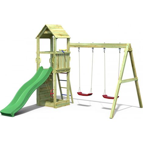 Altalena e Scivolo Parco giochi con casetta Fungoo FLAPPI giochi da giardino in legno (1/4)