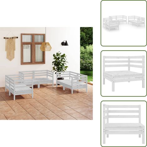 The Living Store Set Divani da Giardino 6 pz Bianco in Legno Massello di Pino - Salotto da giardino