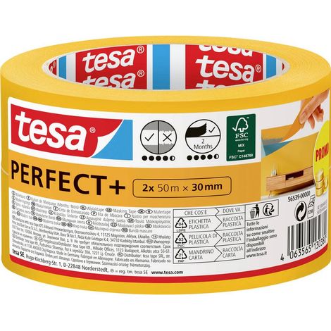 Tesa Perfect+ Nastro Adesivo Giallo 100 m x 3 cm 2 pezzi (1/3)
