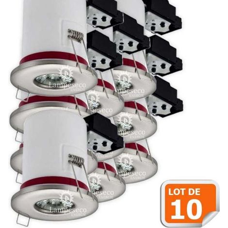 Lampesecoenergie – Lot de 10 spots encastrables étanches IP65 87mm – Douille GU10 avec ampoule LED 5W 3000K – Pour pièces humides et chantiers (1/4)