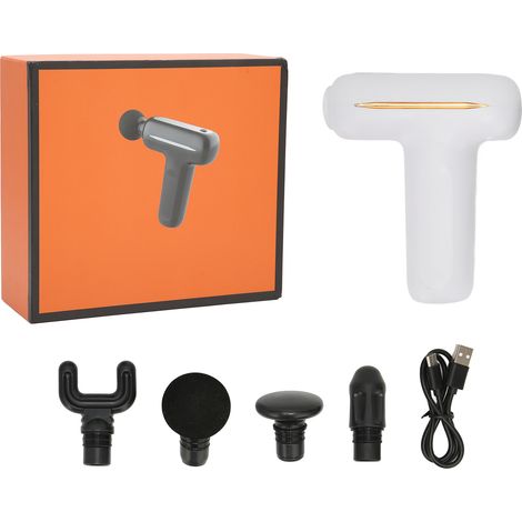 Pistolet de massage musculaire silencieux 5 vitesses, 4 têtes en T, masseur fascia tissu profond (1/5)