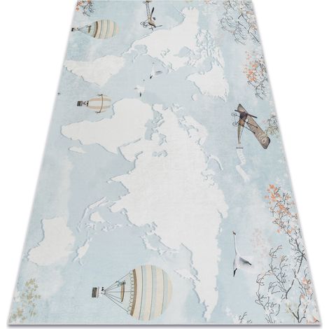 Alfombra lavable BAMBINO 1163 mapamundi, mundo para niños antideslizante - azul blue 80x150 cm