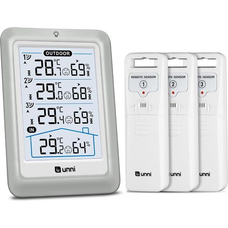 Thermomètre Intérieur Extérieur Sans Fil, Affichage De 11.5CM Thermomètre Hygromètre Numérique Moniteur D’humidité Et De Température Avec Capteur De Portée De 100 mètres Rétroéclairage Réglable (1/5)
