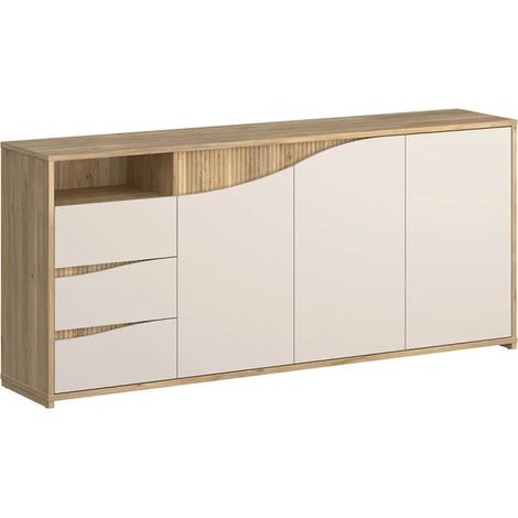 Buffet 204 cm décor tasseaux bois et sable avec vagues - RIVAGE (1/5)