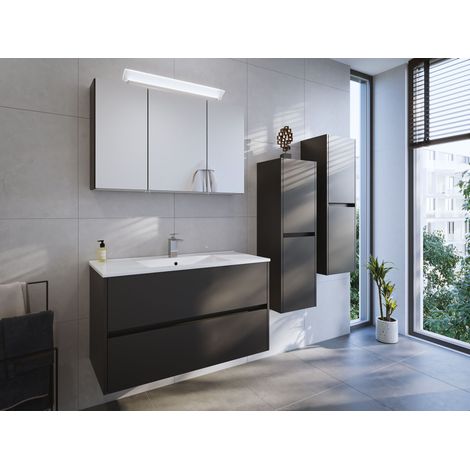 Badmöbel Set Taifun 4tlg. 100 cm mit Spiegelschrank und 2x Seitenschrank Grafit (1/5)