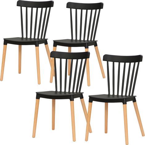 Chaises Scandinaves dossier haut polypropylène hêtre noir 48x52.5x83 cm lot de 4