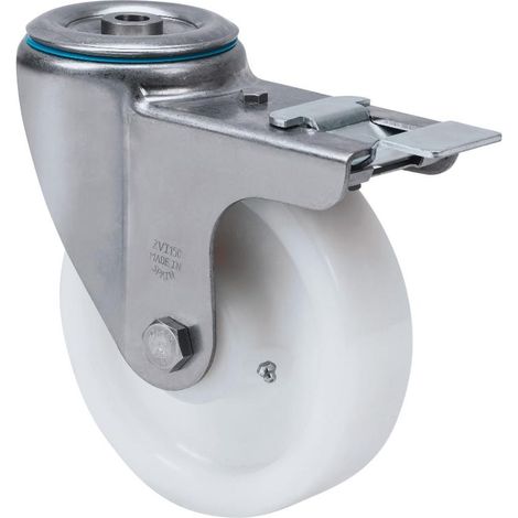 rueda giratora agujero m12 freno inox.20zvifd100-ft nylon blanco extraf.liso (1/2)