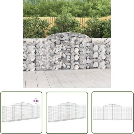 The Living Store Paniers à gabions arqués 30 pcs 300x30x100/120 cm fer galvanisé - Panier Gabion - Mur Gabion - Clôture Gabion - Décoration Jardin - Barrieres Jardin (1/5)