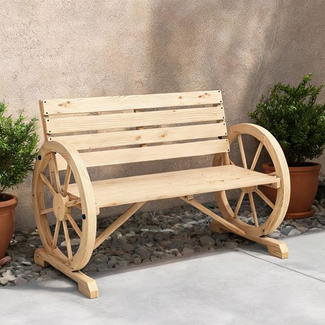 Banc de jardin 3 places bois sapin roues charrette Bois de sapin (1/5)
