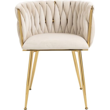 Set de 2 sillas de comedor de terciopelo marfil con patas de metal doradas 55,5 x 41 x 74 cm HOMVRA (1/5)