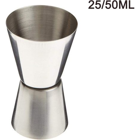 Verre doseur en acier inoxydable à double compartiment pour cocktails et boissons. Verre doseur 25/50 ml.