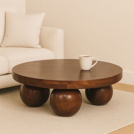 Table à boules centrale en bois massif de châtaignier, marron foncé (1/5)
