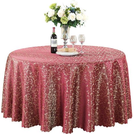 Nappe ronde en jacquard Bordeaux 240 cm, facile d'entretien, élégante, pour la maison et les événements
