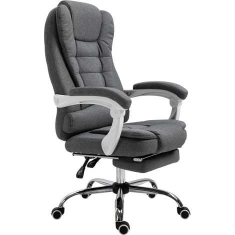 Fauteuil de bureau manager chaise pour ordinateur avec repose-pied dossier inclinable accoudoirs rembourrés en lin gris (1/5)