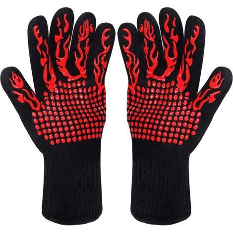 Gants de Barbecue,Gants de Cuisine,Gants de Four Antidérapants en Silicone Anti-Chaleur Jusqu'à 800°C Certifié EN407,Gants Silicone BBQ pour Le Soudage de Cuisson Cuisson (Rouge) (1/5)
