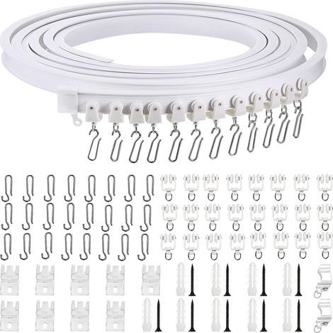 Rail de rideau de plafond flexible et pliable de tringle à en U guide-rouleau pour de douche 5 m Blanc (1/5)