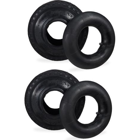 Lot de 2 roues de brouette 3.00-4 avec chambre à air pratique pour sols irréguliers en caoutchouc noir (1/4)
