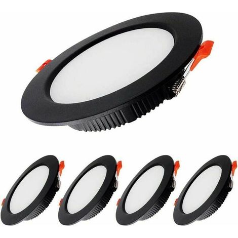 Lot de 5 Spots LED Encastrables Noir 7W Dimmlables - 700LM - IP44 Blanc Froid 6000K - Découpe 80-90mm - pour Salle de Bain, Cuisine, Salon, Couloir [Classe Énergétique E] (1/5)