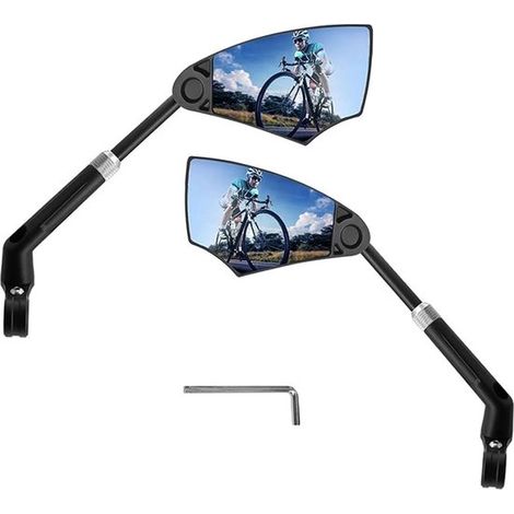Specchietto retrovisore antiriflesso per bicicletta, in due pezzi, pieghevole, girevole a 360°, specchio HD extra-large in vero vetro per manubri con diametro di 20-23 mm. (1/5)