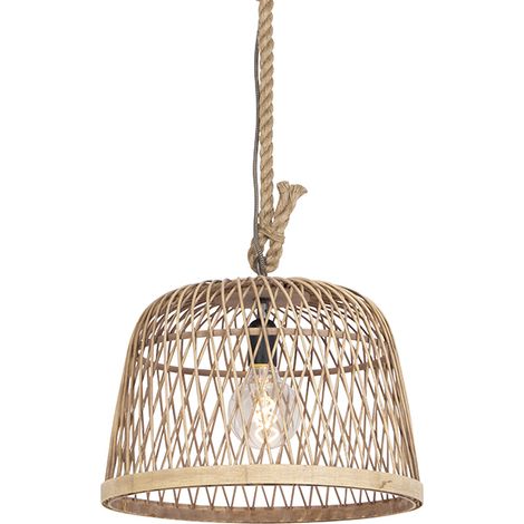 Smarte ländliche Hängelampe Rattan inkl. Wifi G125 Lichtquelle - Calamus
