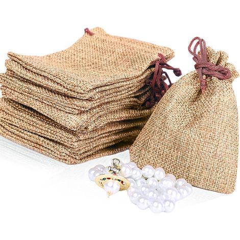 JANMIR-50 sacs en toile de jute avec cordon de serrage, 7,6 x 10,2 cm, sacs cadeaux, sacs à bijoux pour cadeaux de mariage (café, 7,6 x 10,2 cm) (1/5)