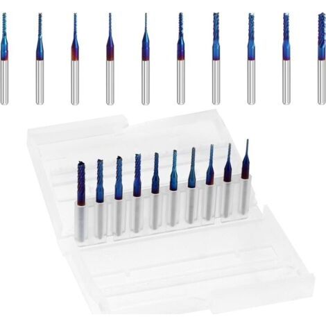 Pair Bits de routeur CNC de fraise en bout Nano Blue Coat, tige de 1/8 pouces, paquet de 0,8 à 3,175 mm de 10 pour bois dur en fibre de carbone PCB SMT (1/4)