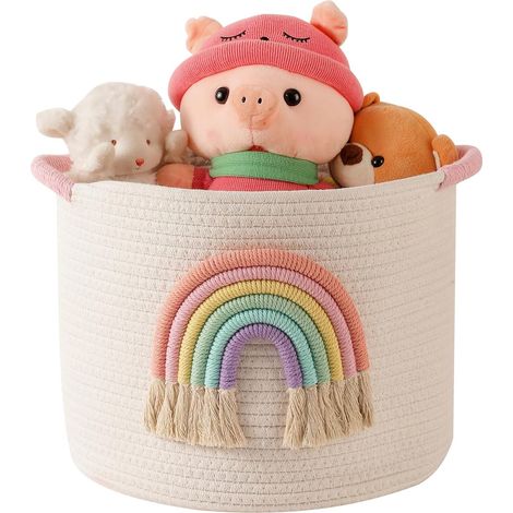 Baumwollseilkorb mit Regenbogenverzierung, für Spielzeug, Kinderzimmer oder Wickeltisch