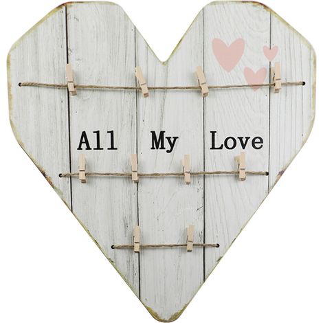 Holzbilderrahmen „All My Love“ in Herzform mit Fotoklammern – Hängender Bilderrahmen – AquaForge (1/5)
