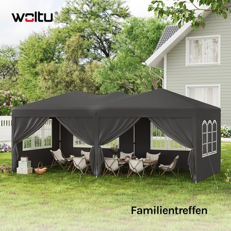 WOLTU Pavillon Faltpavillon mit 6 Seitenwänden, Pop Up Gartenpavillon mit Tragetasche UV-Schutz, höhenverstellbarer wetterfest für Outdoor Party Garten Camping, 3x6m, Grau