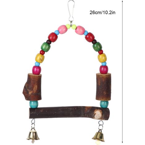 Support en bois pour cage à oiseaux, balançoire suspendue pour perroquet avec perles colorées et repose-clochettes. Jouet (1/2)