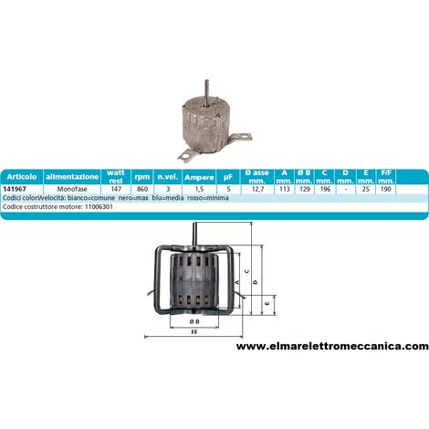 141967 147 W 3 velocità Motore Elettrico Monofase Ventilatore Centrifugo Assiale