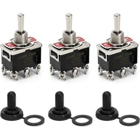 Interrupteur à Levier, AC380V 15A / AC250V 10A, interrupteur 3 positions 6 broches ON/OFF/ON avec Capuchon Imperméable noir, 3 pièces (1/5)