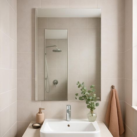 Specchio Rettangolare Filolucido Con Vetro Da 5 mm Bordi a 90° Installazione Verticale e Orizzontale Reversibile Con Pellicola Antiesplosione e Ganci Inclusi Design Moderno Per Bagno Casa 70 X 110 Cm  (1/5)