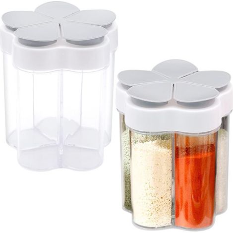 2 Gewürzgläser 5-in-1-Gewürzstreuer aus Kunststoff Transparente Gewürzbehälter für Gewürze Kräuter Salz Pfeffer Grillen Picknick Reisen Camping (1/5)