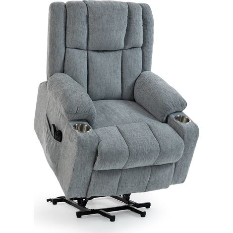 Fauteuil électrique releveur avec fonction massage, chaleur, repose-pieds réglable et porte-boissons gris clair (1/5)