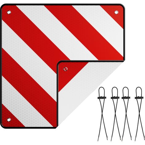 Wiltec Placa V20 señal de advertencia 2 en 1 roja blanca para España e Italia señal con franjas reflectoras rojas y blancas para coches y autocaravanas aviso carga sobresaliente portabicietas (1/5)