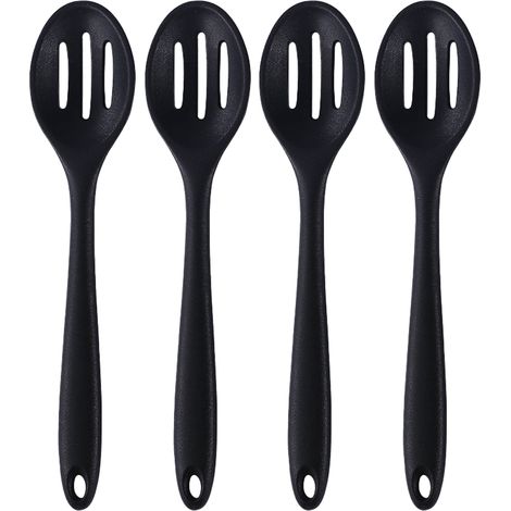Juego de 4 cucharas perforadas, de silicona resistente al calor (250 °C), antiadherentes, para cocinar y servir. (1/5)