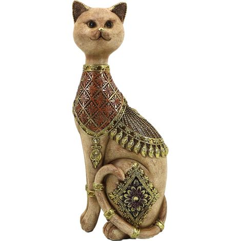 Figurine de Chat Ethnique Décorative en Résine - Ornement de Maison, Cadeau Original, Style Unique pour les Amoureux des Chats
