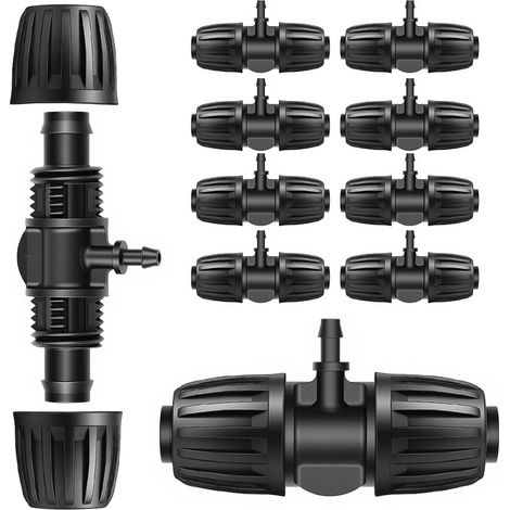 10 Pièces Connecteur de Tuyau en T Barbelé 1/2 Pouce vers 1/4 Pouce Raccords de Tuyau D'arrosage Micro Drip pour l'alimentation en Eau des Pelouses et l'irrigation de Jardin (1/5)