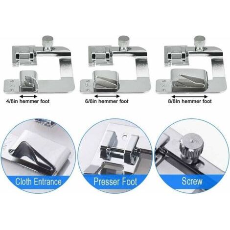 Accessoires pour machines à coudre : Pieds-de-biche pour ourlets 4/8" (13 mm), 6/8" (19 mm), 8/8" (25 mm)
